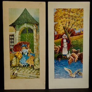 Deux illustrations antiques d'histoires pour enfants de Xavier Ságer - Signature de l'artiste Xavier Ságer - Imprimé au bloc et contrecollé - AP46