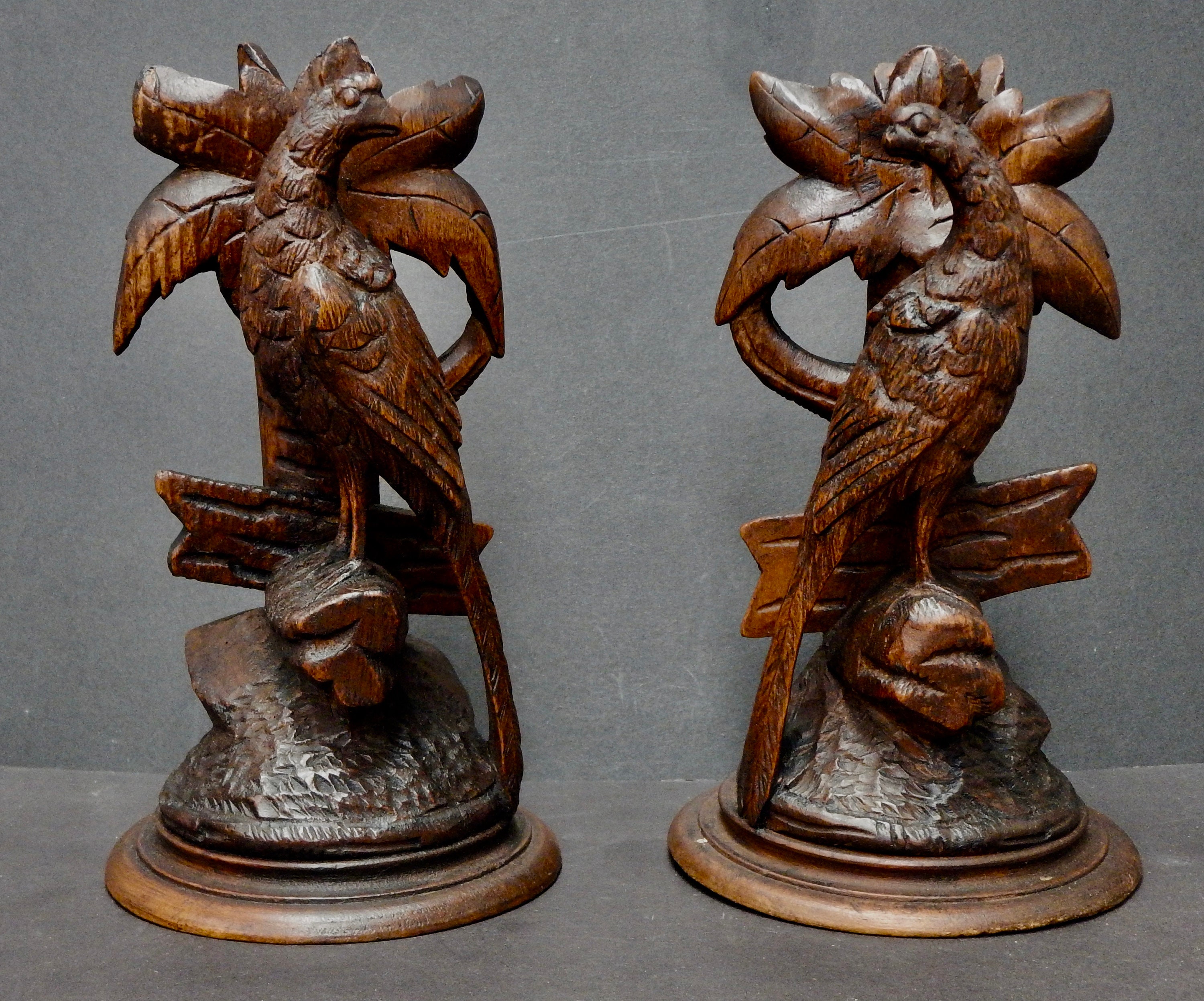 PAIR of Antique Black Forest Wooden Hand Carved Epergne Holders / Candle Sticks with Handles - c.1800s - French Antique Furnishing - AQ25B