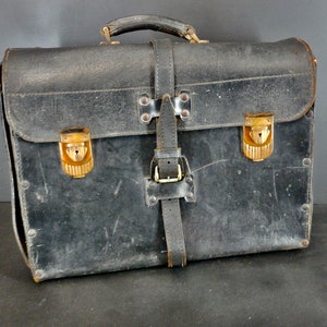 Mallette de travail en cuir épais vintage française ou suisse - Sac à outils - Cuir robuste avec compartiments - FF99