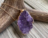 Genius Amethyst Necklace, Big Crystal Necklace,Real Amethyst Necklace, Amethyst Cluster, Amethyst Palm Stone, Small Amethyst
