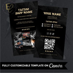 Tattoo Shop Business Card Template | Editable in Canva | Vertical Front & Back Design | Tattoo Artist Branding