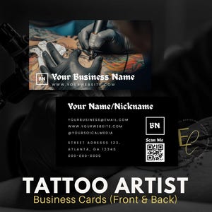 Tattoo Artist Business Card Template | Editable in Canva | Front & Back Business Card Design | QR Code Card