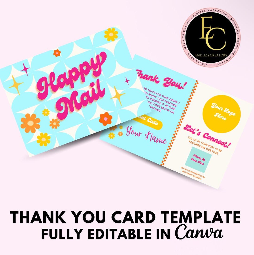 Retro Thank You Card Template | Editable in Canva | Small Business ...