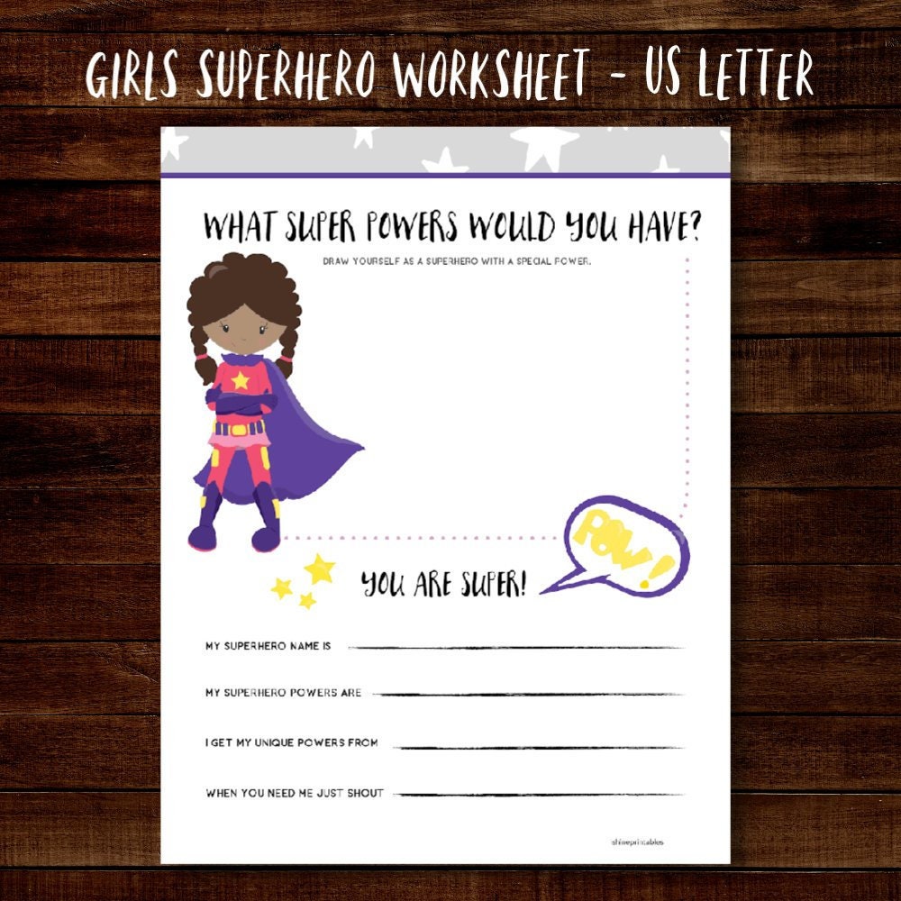 girls superhero worksheet etsy