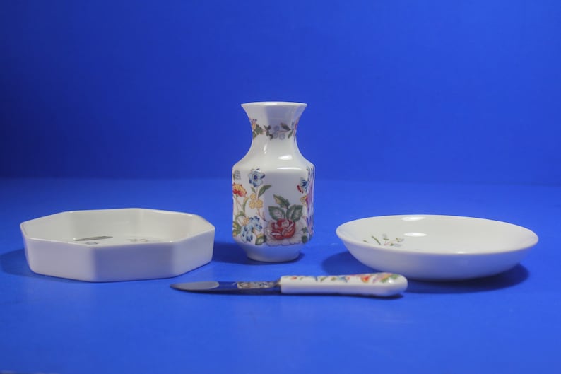 small Vase and small knife. Aynsley 2x Pin dish Cottage Garden 4 pieces of fine bone china