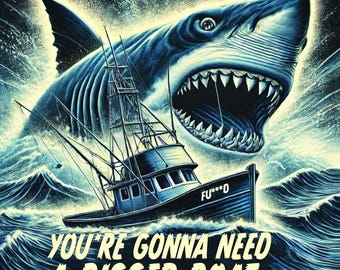Movie Satire Art Poster - Need a bigger boat - Movie Inspiration - Dark Humor - Digital Downloadable Poster