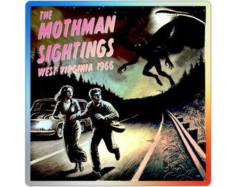 Mothman Holographische gestanzte Aufkleber, Cryptid Kreatur, Übernatürlicher Bote, Alien Scout, Paranormale Warnung, Mythisches geflügeltes Wesen