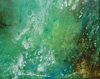 Emerald Green Sea  Paint Pouring Abstract Artwork