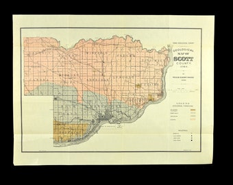 Scott County Iowa Map Davenport Le Claire Antique Original Geological Princeton Blue Grass Walcott Maysville Eldridge Junction Buffalo