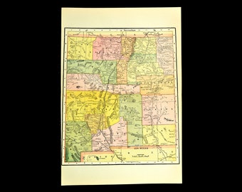 Antique NEW MEXICO State Map Colorful Map Chromolithograph Birthday Gift