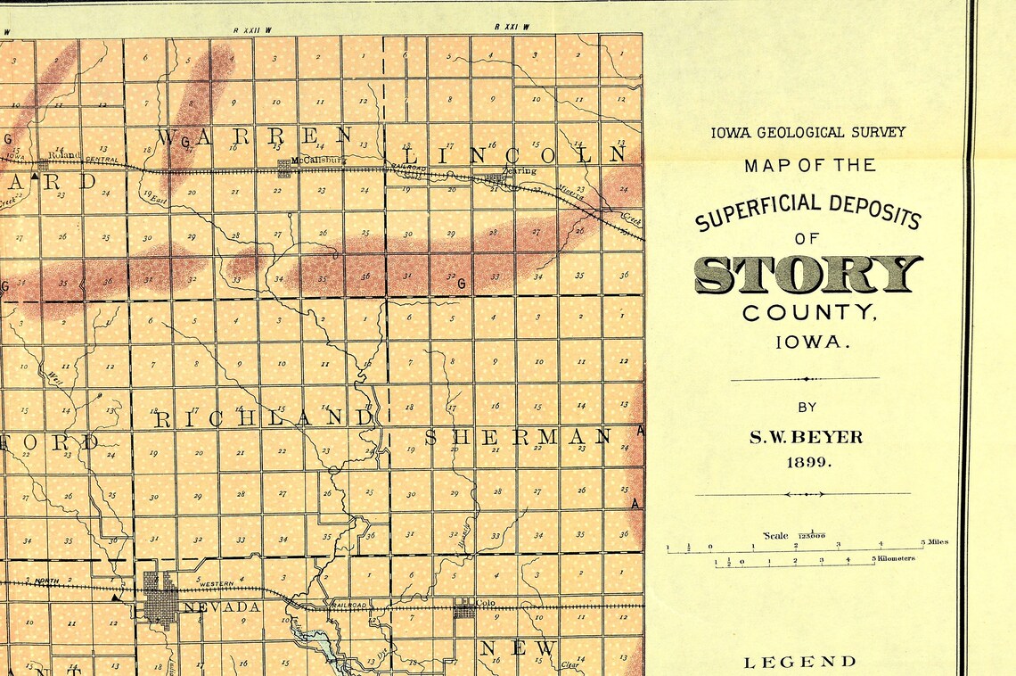 Story County Iowa Map Antique Original Geological Map Nevada Etsy