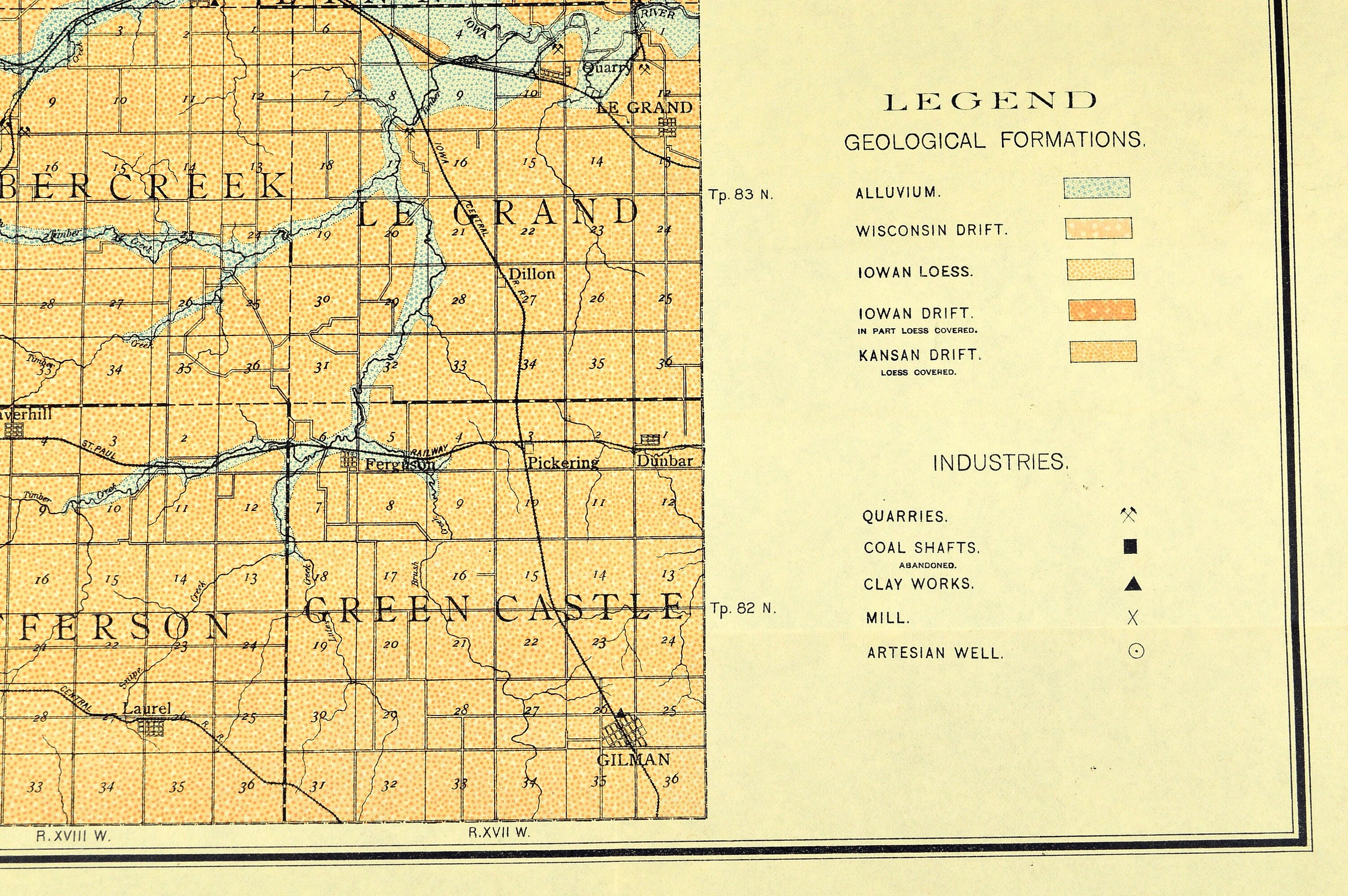 Marshall County Iowa Mapa Antiguo Mapa Original Marshalltown Etsy