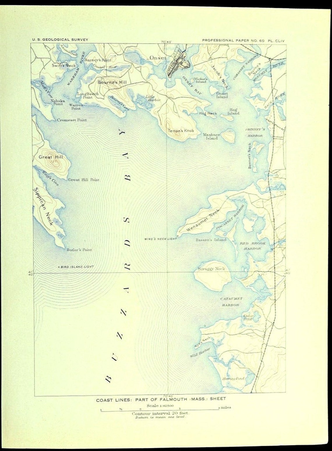 Buzzards Bay Map of Onset Massachusetts Topographic Map Print Etsy