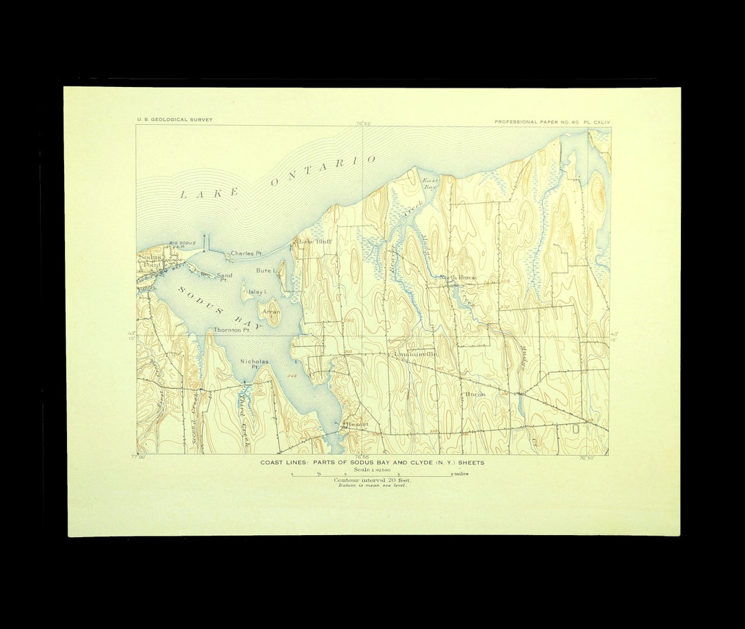 Sodus Point Map of Sodus Bay New York Topographic Print Antique