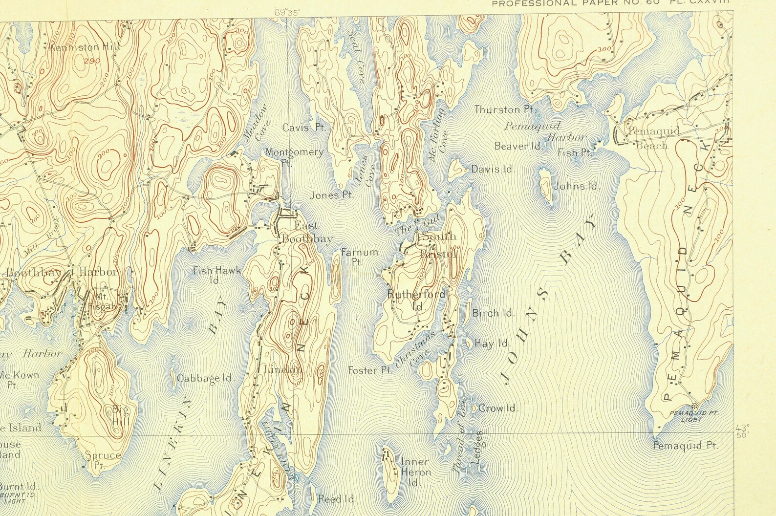 Boothbay Harbor Map of Mt Pisgah Maine Topographic Map Print Etsy