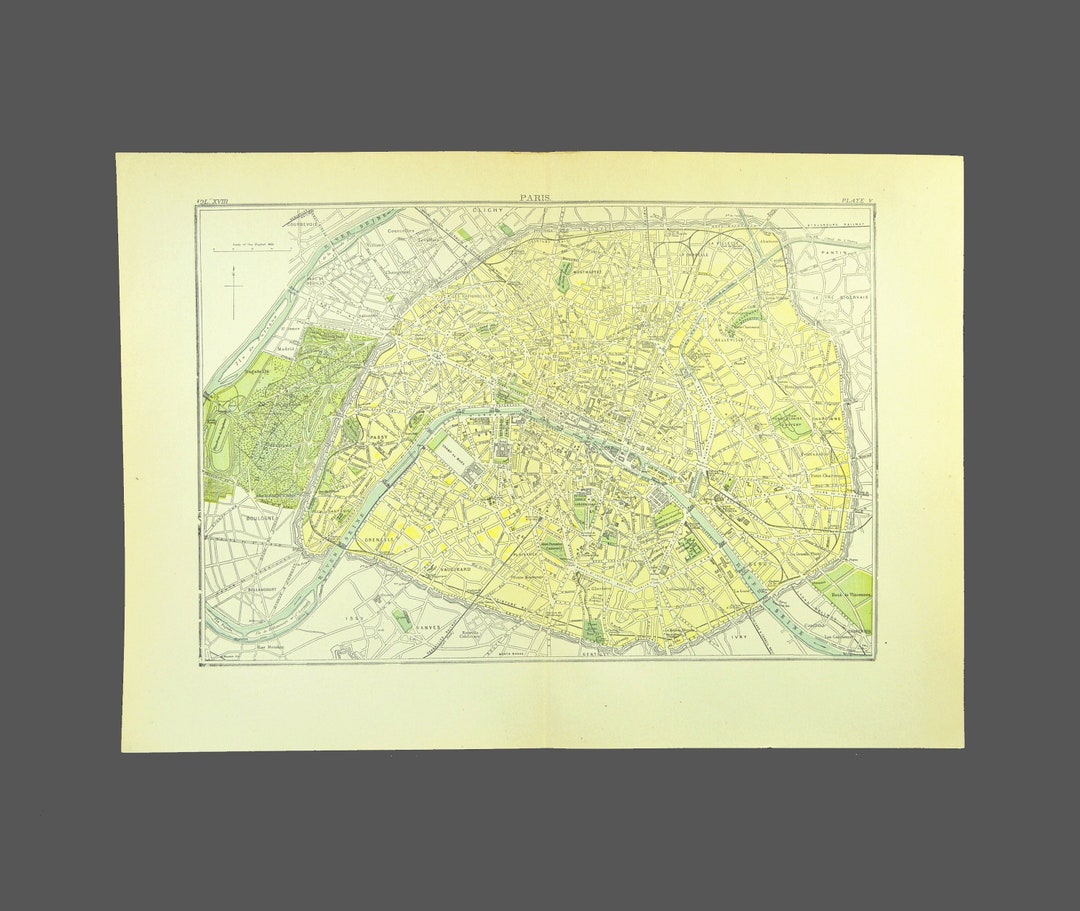 Reproduction Ancienne Carte De Paris GARNIER - Encadrée 30x41cm - Décoration Vintage Cadre Styrène