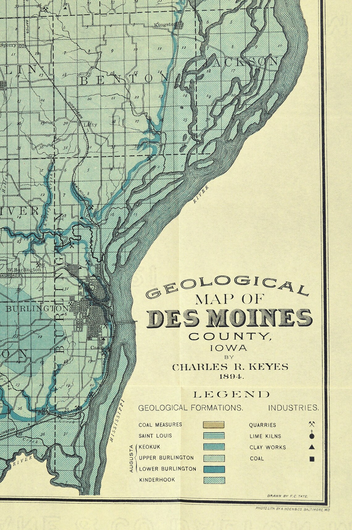 Des Moines County Iowa Map Antique Original Map West Etsy