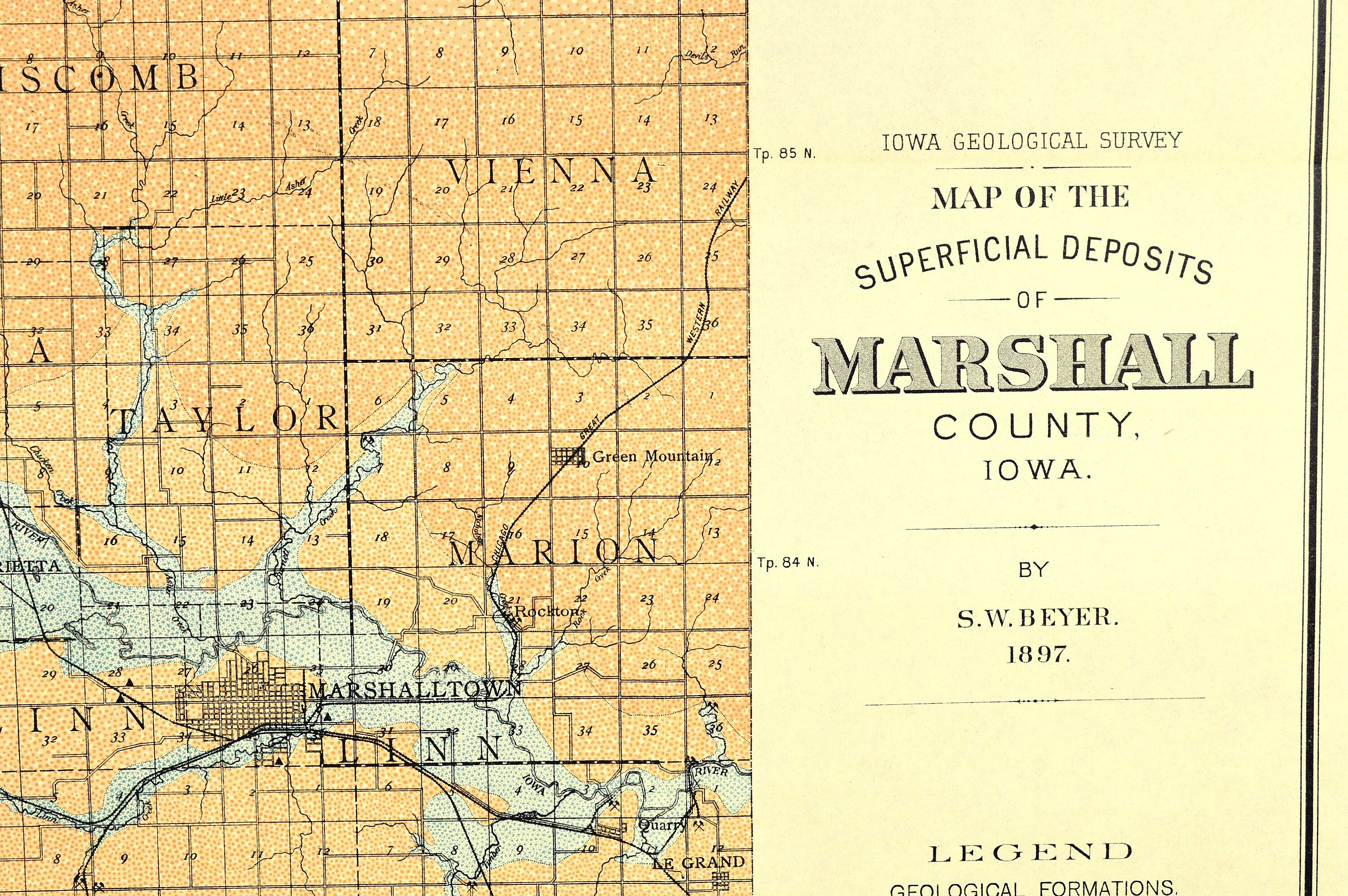Marshall County Iowa Mapa Antiguo Mapa Original Marshalltown Etsy