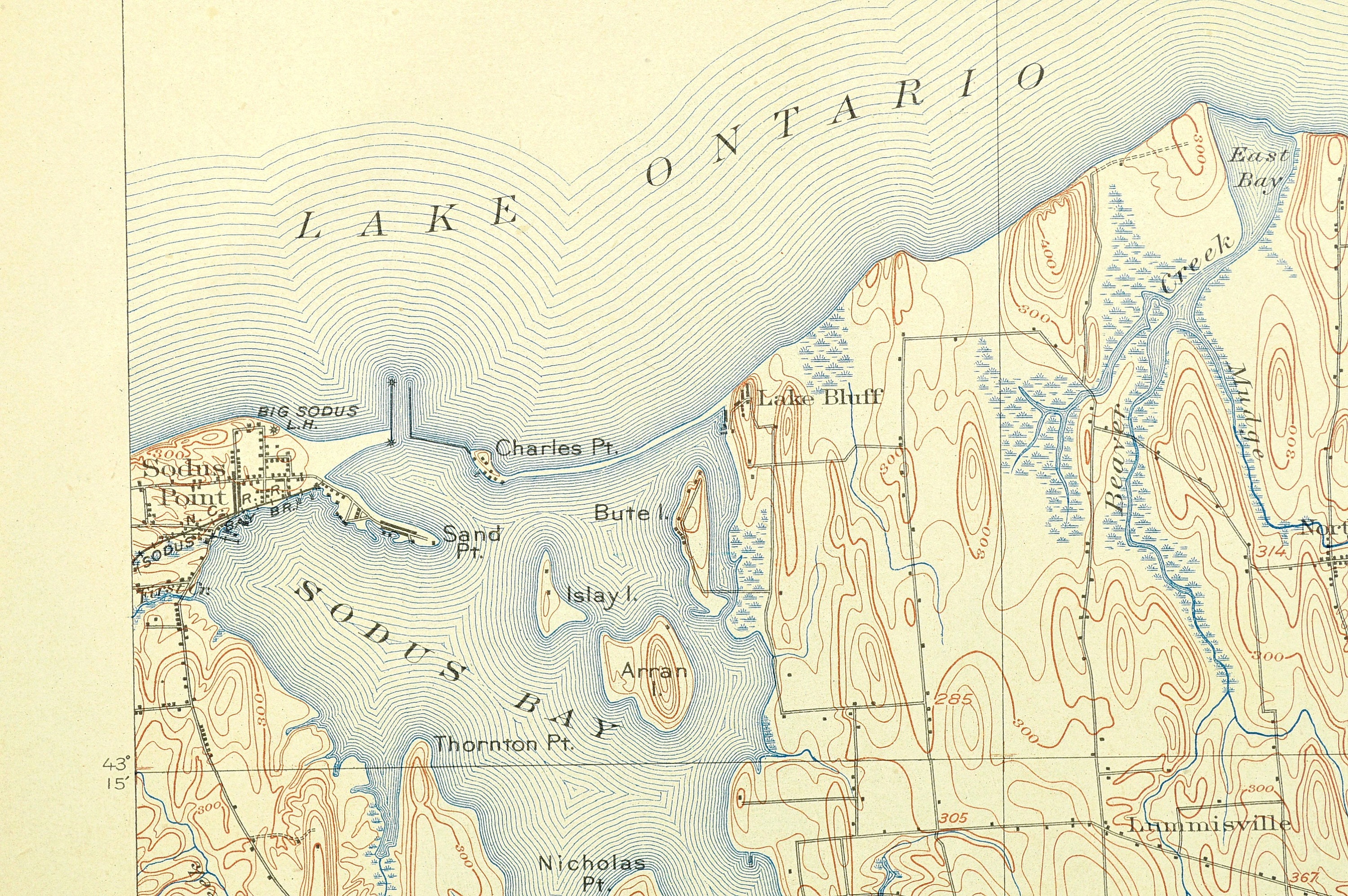Sodus Point Map of Sodus Bay New York Topographic Print Antique