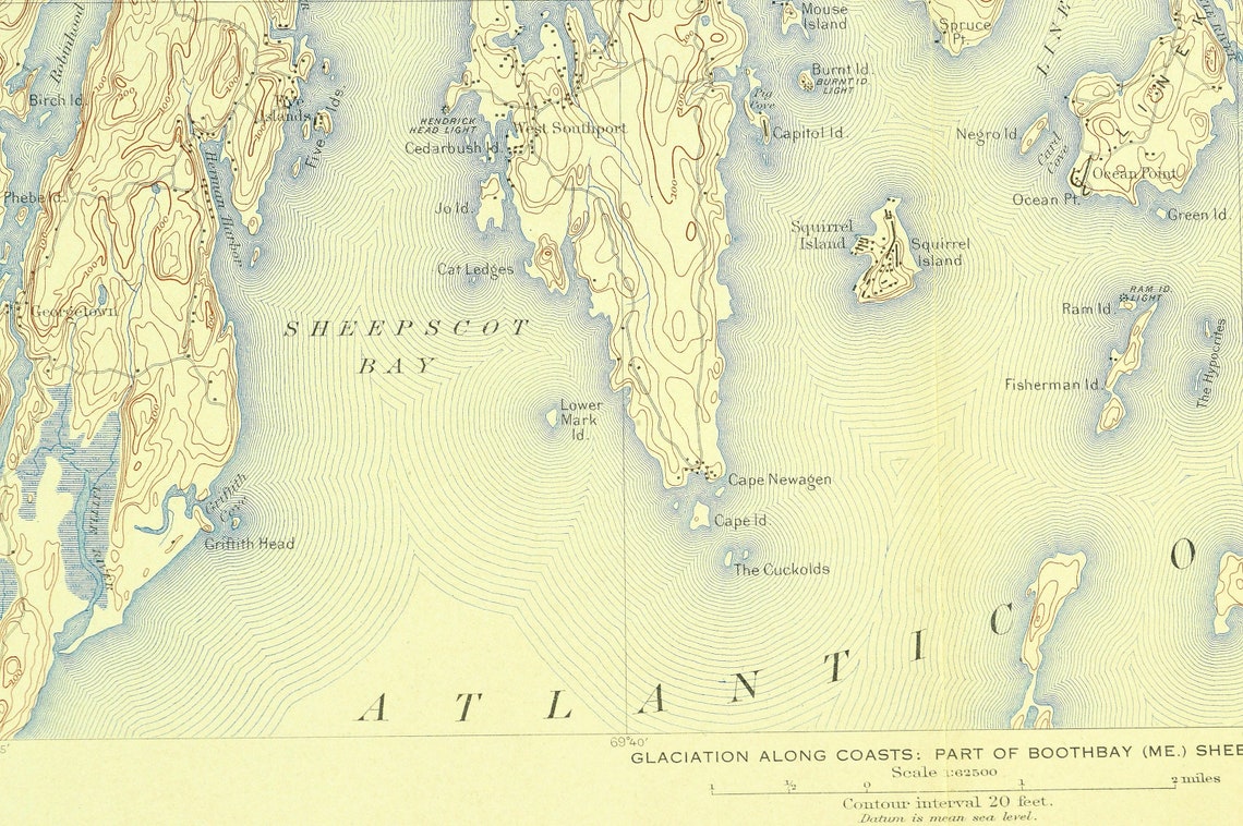 Boothbay Harbor Map of Mt Pisgah Maine Topographic Map Print Etsy