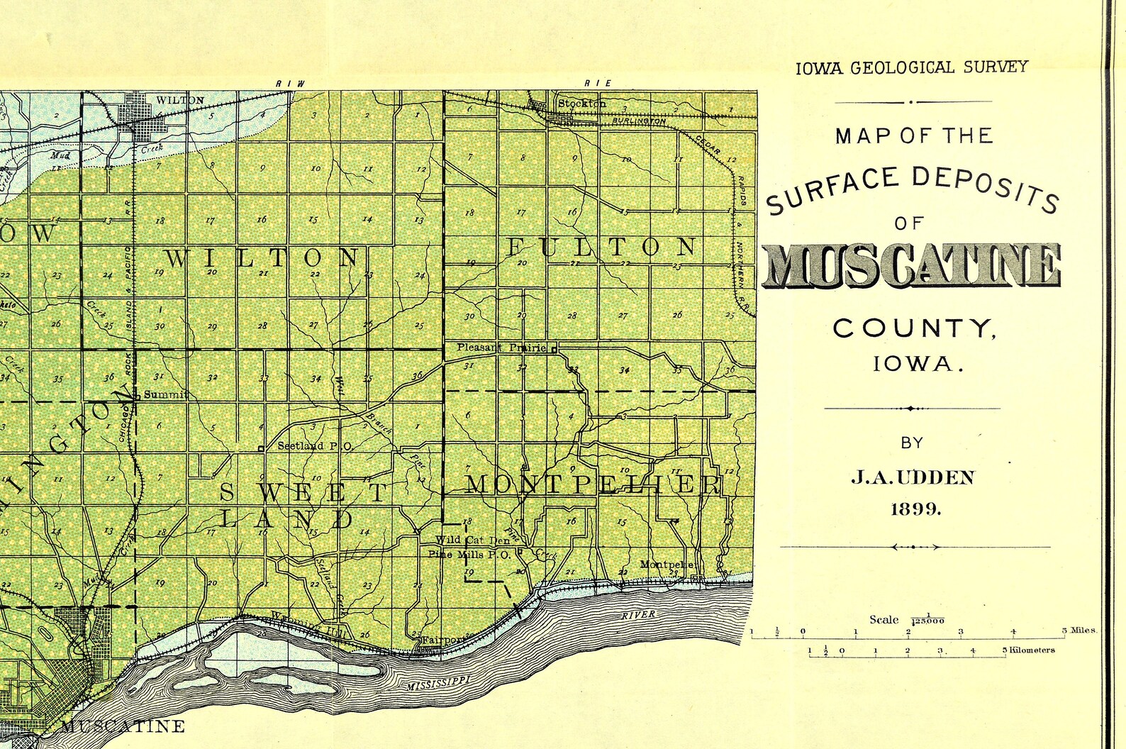 Muscatine County Map Antique Iowa Map Muscatine Original West Etsy