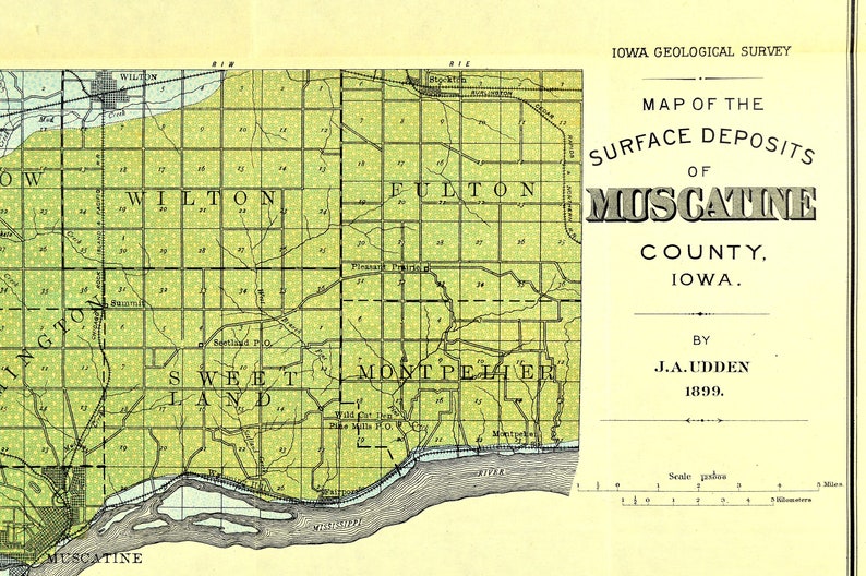 Muscatine County Map Antique Iowa Map Muscatine Original West Etsy