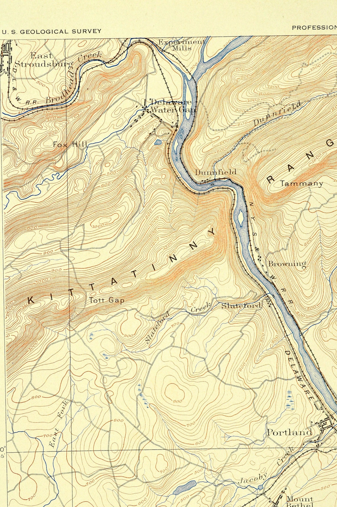 Delaware Water Gap Map of Portland Pennsylvania Topographic Etsy