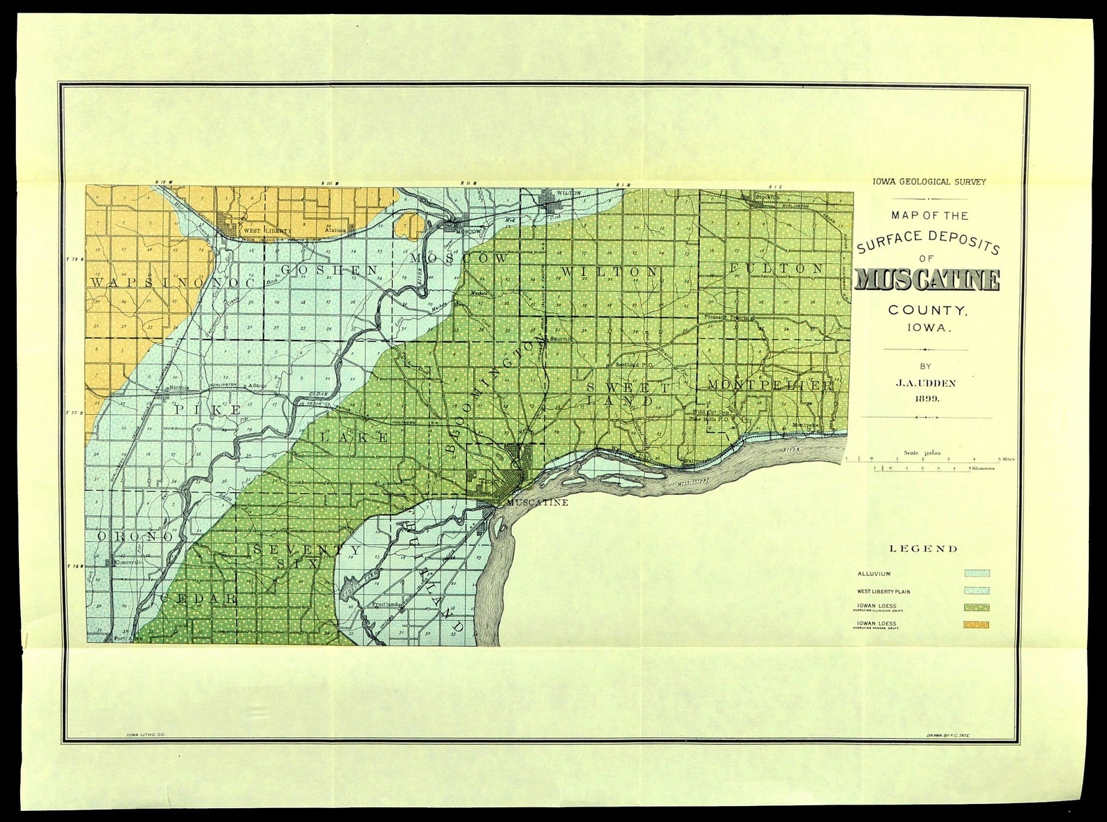 Muscatine County Map Antique Iowa Map Muscatine Original West Etsy