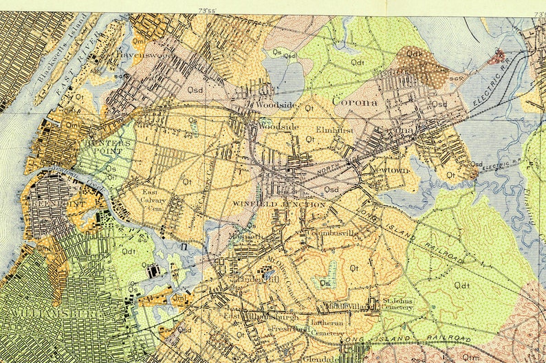 Brooklyn Map of Queens New York Topographic Print Antique USGS Etsy