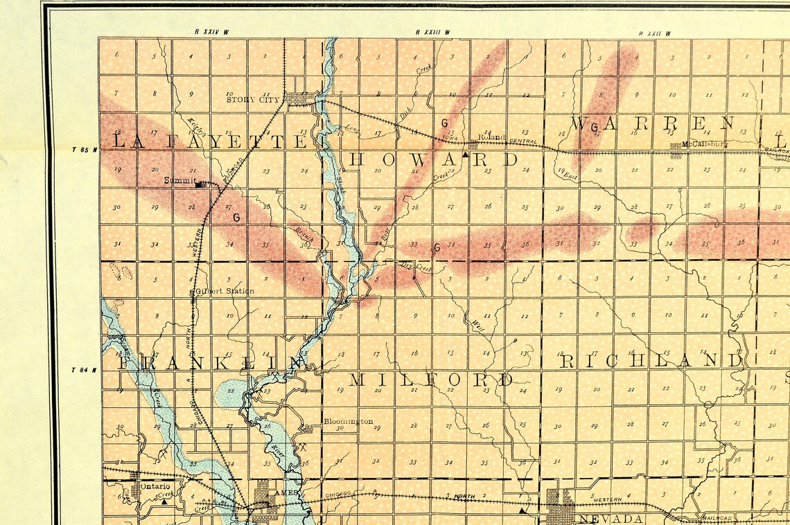 Story County Iowa Map Antique Original Geological Map Nevada Etsy