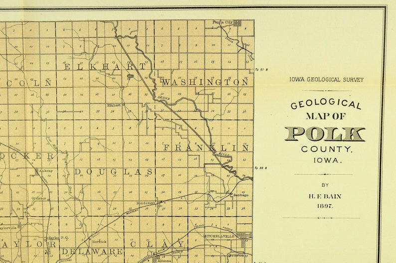 Polk County Iowa Map Antique Original Geological Map Des Etsy