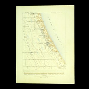 Vintage Highland Park Map of Highwood Chicago Illinois Topographic Print USGS Lake Michigan Fort Sheridan Lake Forest Ravinia Deerfield