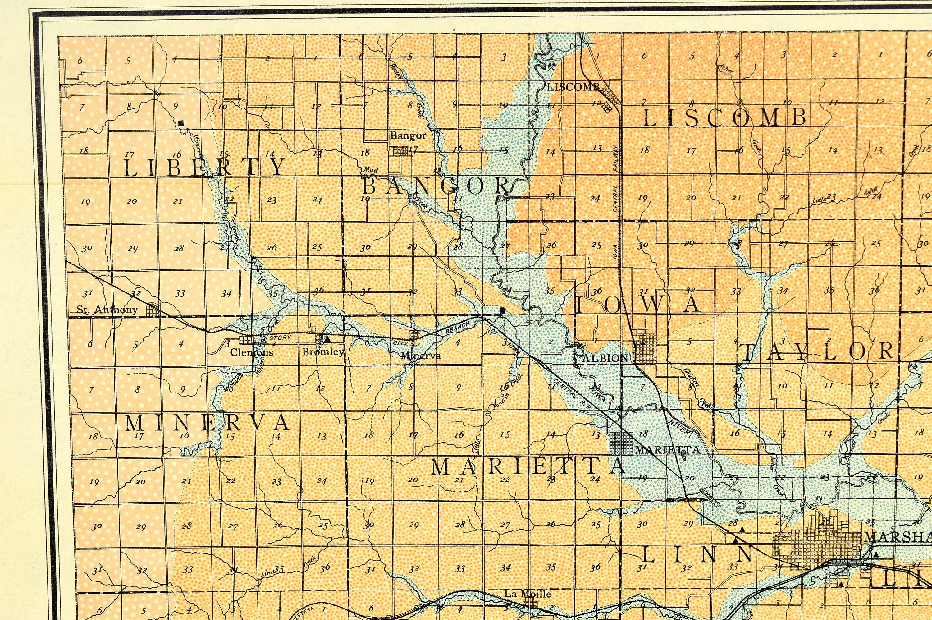 Marshall County Iowa Mapa Antiguo Mapa Original Marshalltown Etsy