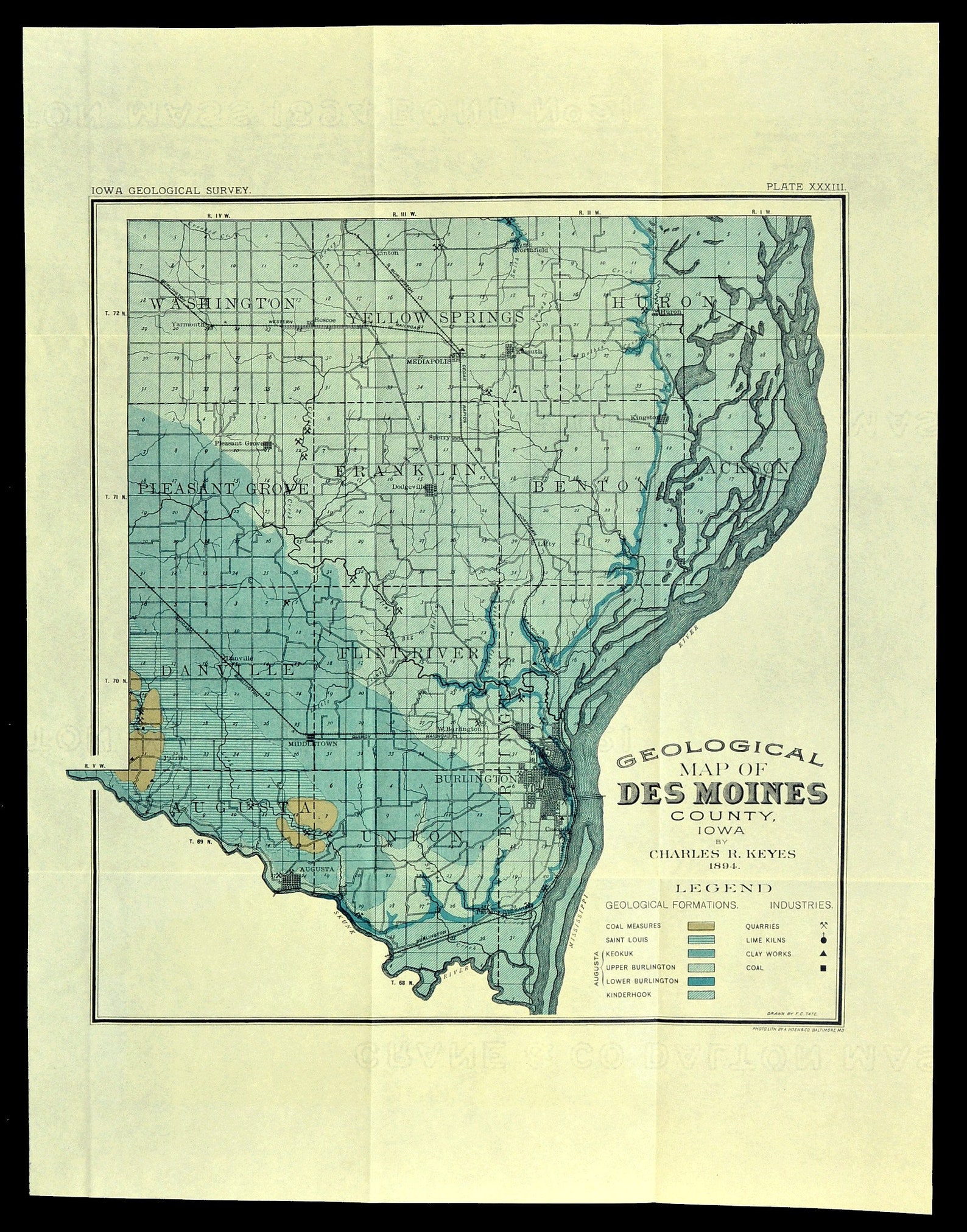 Des Moines County Iowa Map Antique Original Map West Etsy