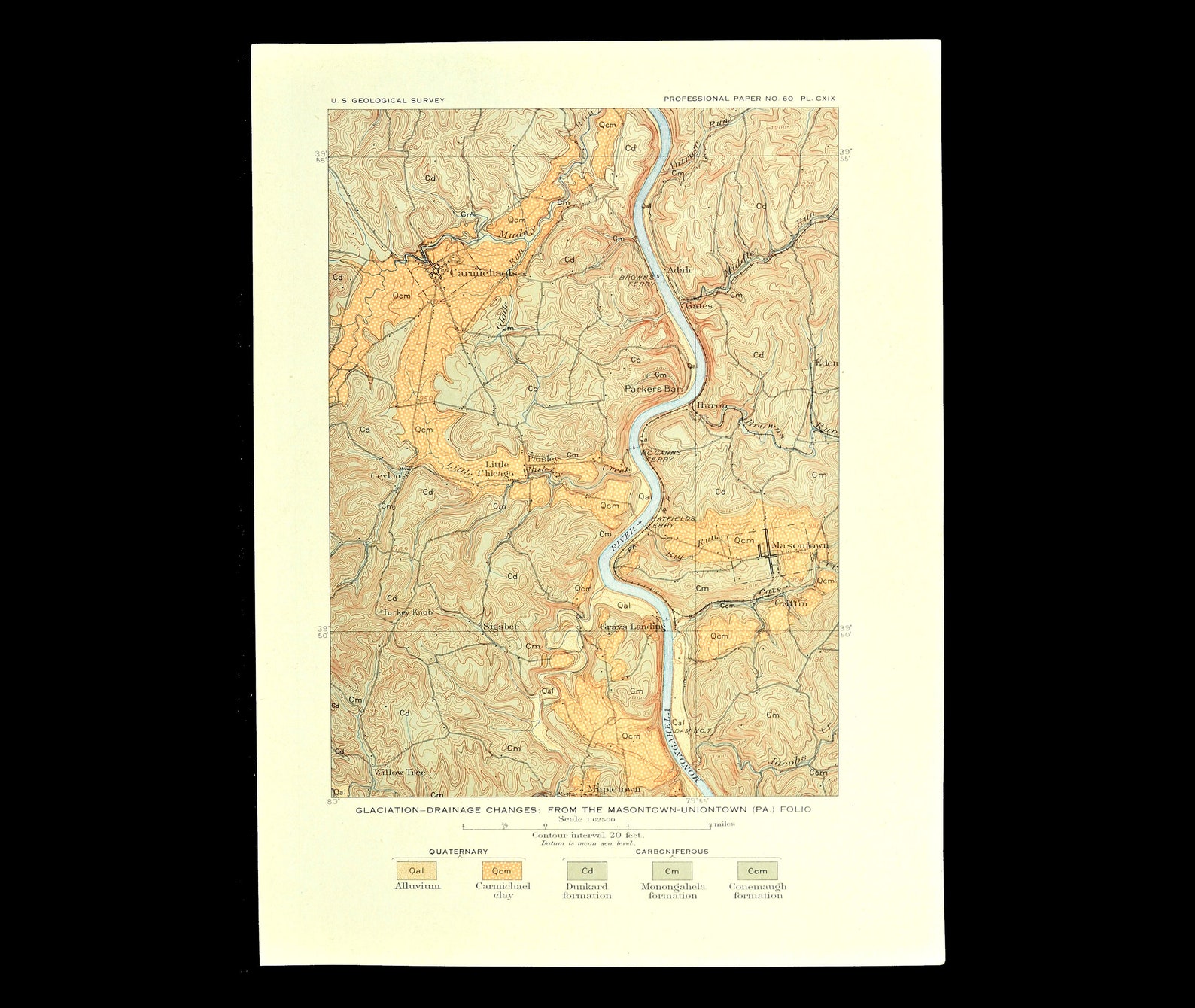 Carmichaels Map of Masontown Pennsylvania Topographic Print Etsy