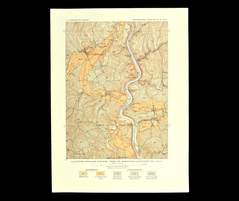Carmichaels Map of Masontown Pennsylvania Topographic Print Etsy