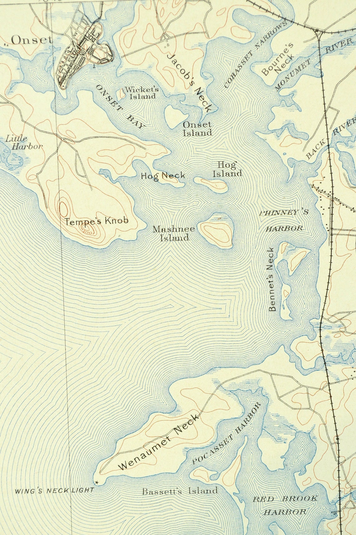 Buzzards Bay Map of Onset Massachusetts Topographic Map Print Etsy