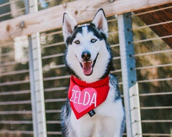 PERSONALIZED Red Heart Over The Collar Dog Bandana, Valentine's Day Dog Bandanas, Dog Mom Valentine Present, Valentine Bandana, Tails Up Pup