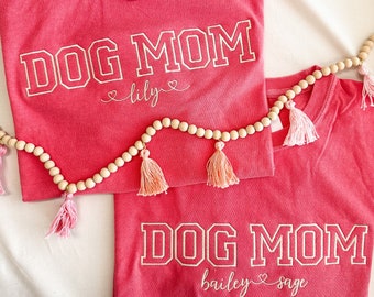 Pink Dog Mom T-Shirt Customized With Your Dogs Names! Customized Dog Mom Shirt With Dog Names, Gift For Dog Moms, Tails Up Pup