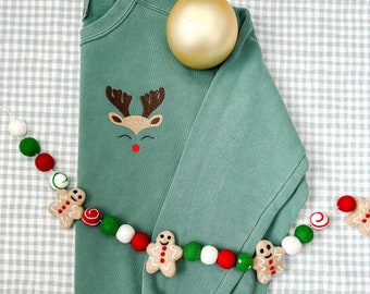 Reindeer Embroidered Sweatshirt, Christmas Sweatshirt, Embroidered Custom Crewneck Sweatshirt, Cute Christmas Gift