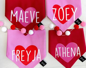 PERSONALIZED Red Heart Over The Collar Dog Bandana, Valentine's Day Dog Bandanas, Dog Mom Valentine Present, Valentine Bandana, Tails Up Pup
