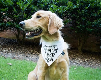 They Lived Happily Ever After Over The Collar Dog Bandana, Cute Wedding Photo Idea, Tails Up Pup, Dog In Wedding Accessory
