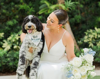 Custom Wedding Dog Bandana, Cute Wedding Photo Idea With Dog, Tails Up Pup, Wedding Accessories For Dogs, Dog Bandana For Wedding
