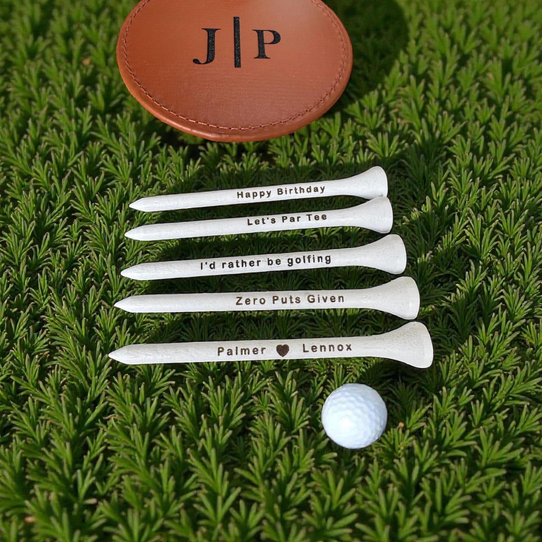 Personalized Golf Tee Set, Engraved Wood Tees, PU Leather Bag Tag - Etsy
