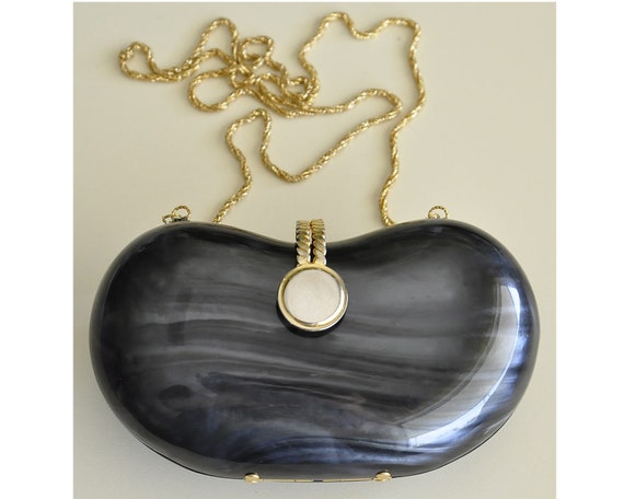 Vintage Grey Pearlized Small Lucite Purse, Kidney