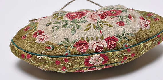 Antique Figural Embroidered Purse, Jeweled Frame,… - image 7