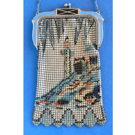 RARE 1920's WHITING and DAVIS Scenic Mesh Purse, … - image 1
