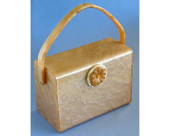 Vintage WILARDY Taupe Pearlized Lucite Box Purse,