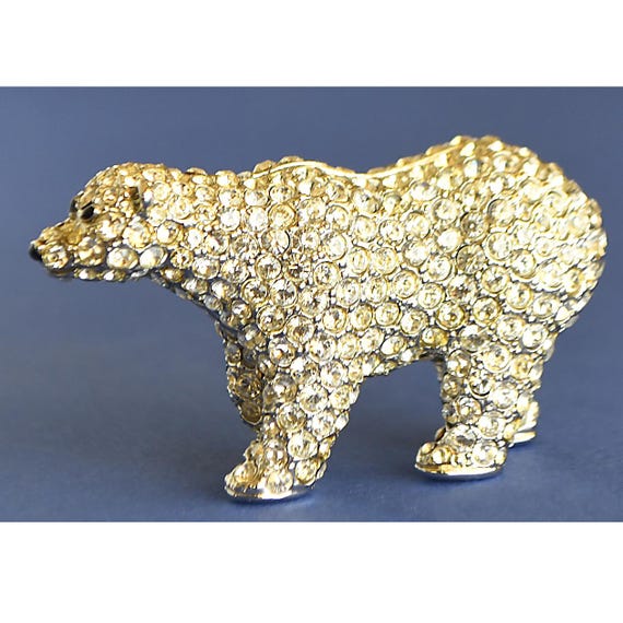 Estee Lauder Solid Perfume Polar Bear Compact, Swarovski Crystals, Pleasures Perfume