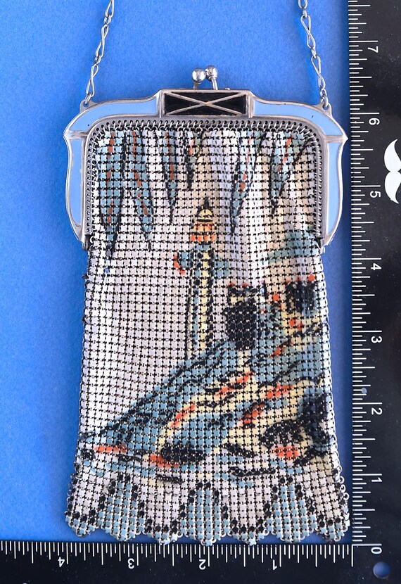 RARE 1920's WHITING and DAVIS Scenic Mesh Purse, … - image 7